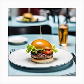 Hamburger In A Restaurant Canvas Print