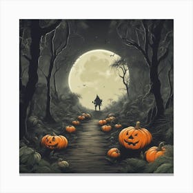 Halloween Pumpkins In The Forest Canvas Print