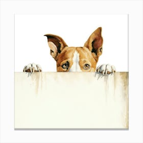 Dog Peeking Over A Sign 3 Canvas Print