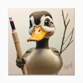 Duck With Pencil Canvas Print