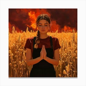 Woman Praying In A Wheat Field Canvas Print