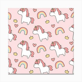 Cute Unicorn Rainbow Seamless Pattern Background Canvas Print