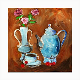 Teatime - square brown orange white teat coffee Anton Maliar kitchen Canvas Print