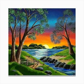 Highly detailed digital painting with sunset landscape design 13 Canvas Print