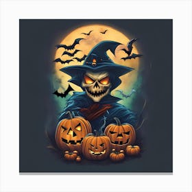 Halloween Witch With Pumpkins 5 Canvas Print