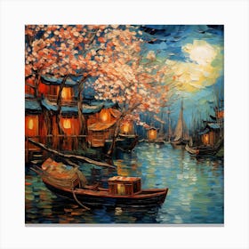 Cherry Blossoms On The Water Canvas Print