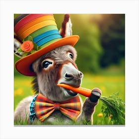 A Donkey With A Hat Eating A Carrot 2 Canvas Print