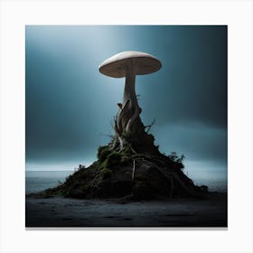 Mushroom On A Rock, Mushrooms in the forest, Realistic Mushroom, Mushroom Art, Wildlife Landscape, Digital Art, Home Decor, Horror Art Canvas Print
