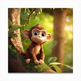 A Cute Cartoon Monkey In A Tree Canvas Print