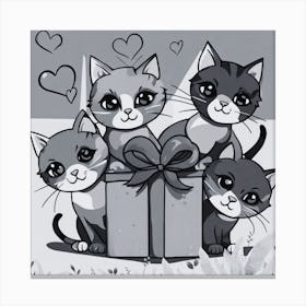 Kittens With Gift Box Canvas Print