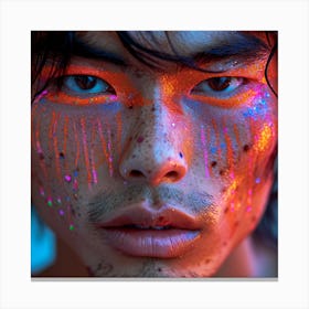 Asian Man With Neon Paint Canvas Print