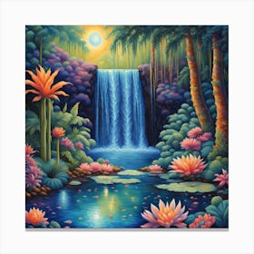 Nature’s Symphony: Waterfall Serenade in a Lush Autumnal Forest wall art Canvas Print