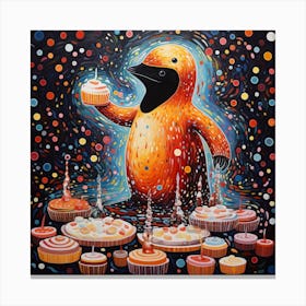 Penguin With Cupcakes Canvas Print