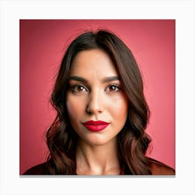 Firefly Brown Eyes, Red Lips, Rosé Background, Glass Lens, Full Profile, Elegant, Feminine, Delicate Canvas Print