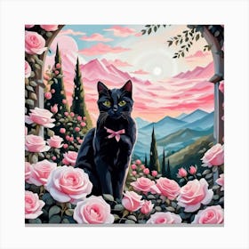 Cat In Rose Garden Canvas Print