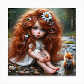 Little Girl With Fox Canvas Print