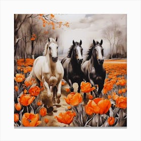 3 Horses In The Field Canvas Print