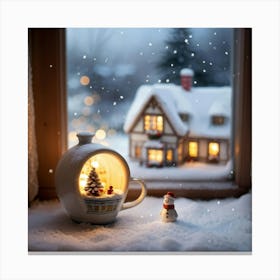 Macro Photo Of A Porcelain Cup Cradling A Miniature House Windows Aglow With Warm Lights Nestled A Canvas Print