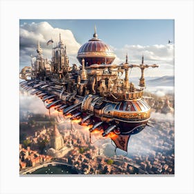Steampunk airship buzzing the city. Canvas Print