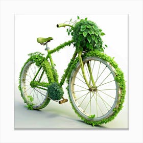 Green Bicycle Covered In Plants 1 Canvas Print