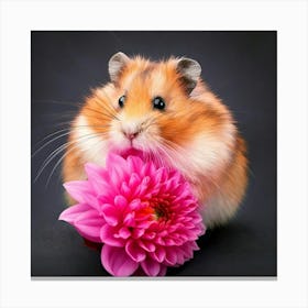 Firefly Adorable Hamster With A Pink Dahlia Blossom 14457 Canvas Print