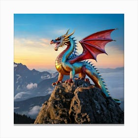 Firefly Majestic Iridescent Dragon On Mountain Peak 73580 (2) Canvas Print