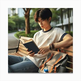 Young Man Reading A Book Canvas Print