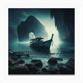 Boat In A Cave Canvas Print