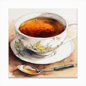 Tea Cup And Spoon Canvas Print
