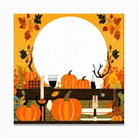 An Illustration Of A Thanksgiving Inspired Table Set Against An Autumn Nature Backdrop Showcasing A (5) Canvas Print