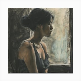 Asian Woman By The Window Canvas Print