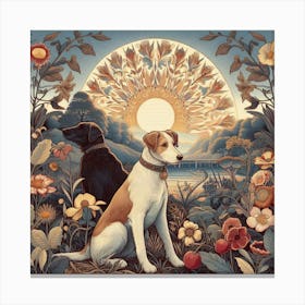 'Dogs In The Garden' William Morris style Canvas Print