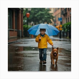 Leonardo Lightning Xl A Kid Walking His Dog In The Rainy Day H 3 Canvas Print