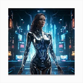 Artificial Intelligence Embodied In A Sleek Futuristic Cybernetic Figure Stands At The Center Of A Canvas Print