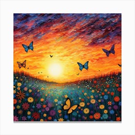 Sunset With Butterflies 1 Canvas Print