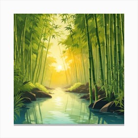 A Stream In A Bamboo Forest At Sun Rise Square Composition 273 Canvas Print