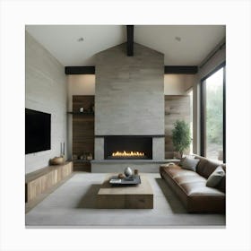 Modern Living Room With Fireplace 3 Canvas Print
