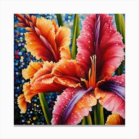 Pointillist on wood "Flower of Gladioli" 1 Canvas Print