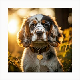 English Spaniel Puppy Sporting A Gleaming Gold Collar Ears Drooping Slightly Eyes Gleaming With Yo (10) Leinwandbild