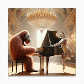 Chimpanzee And The Piano Canvas Print