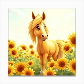 Horse In Sunflower Field 28 Canvas Print