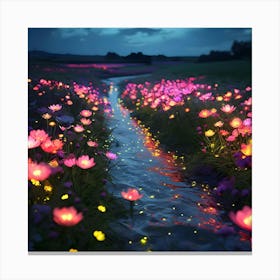 Stream Of Flowers At Night Canvas Print