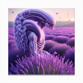 Alien Pondering In A Lavender Field Canvas Print