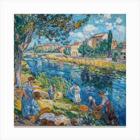 Van Gogh Style: Laundry Day By the Rhone Series Canvas Print