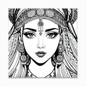 Indian Girl In Headdress Canvas Print