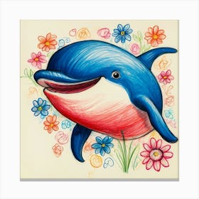 Dolphin With Flowers Canvas Print