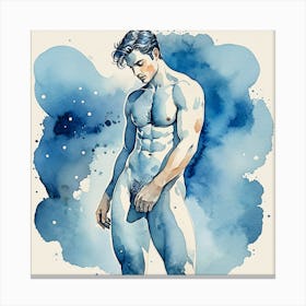 Nude Man in blue Canvas Print
