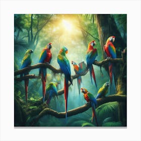 Parrots In The Jungle Canvas Print