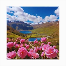 Pink Flowers In The Mountains 3 Canvas Print