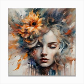 Girl With Sunflowers Canvas Print